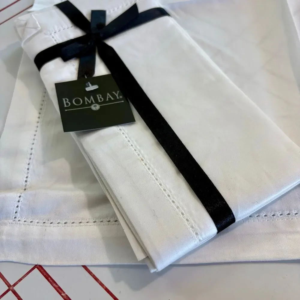 Vintage Bombay Company White Hemstitch Napkins, Set of 4, New Package
